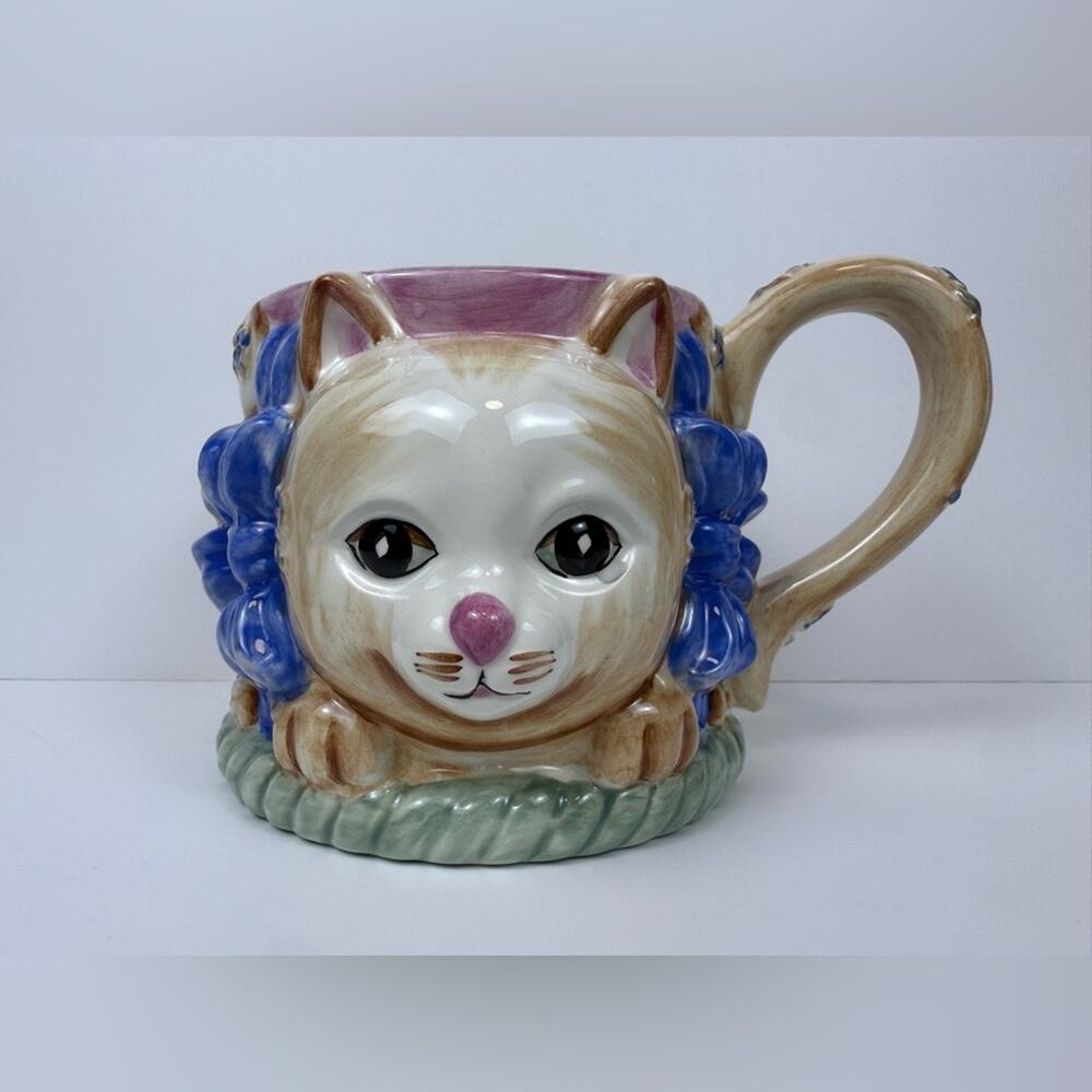 Gibson Ceramic 3D Cat Coffee Tea Mug With Bows And Flowers - Picture 5 of 10
